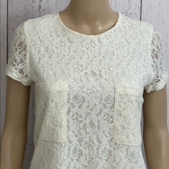 🌻 🆕 Zara Basic Zara Woman Cream Lace Overlay Top - Picture 6 of 14